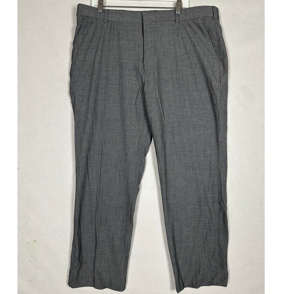 George Pants Mens 40X30 Grey Dress Stretch Flat Front Straight Leg Pockets EUC